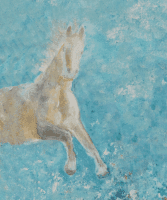 cheval blanc sur fond bleu